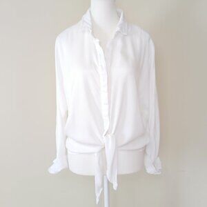 Anthropologie Cloth & Stone Tie Front Button Down Blouse White Size Large